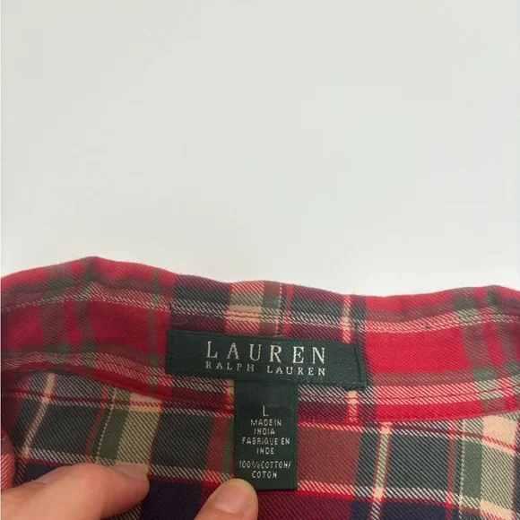 Lauren Ralph Lauren plaid flannel large L heritage button up red green LRL - Picture 3 of 13